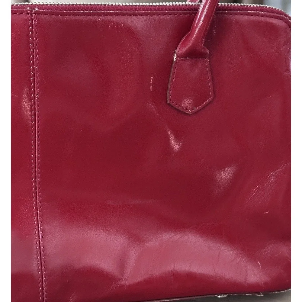 HOBO The Original Red Leather Zipper Closure Double Handles Shoulder Bag